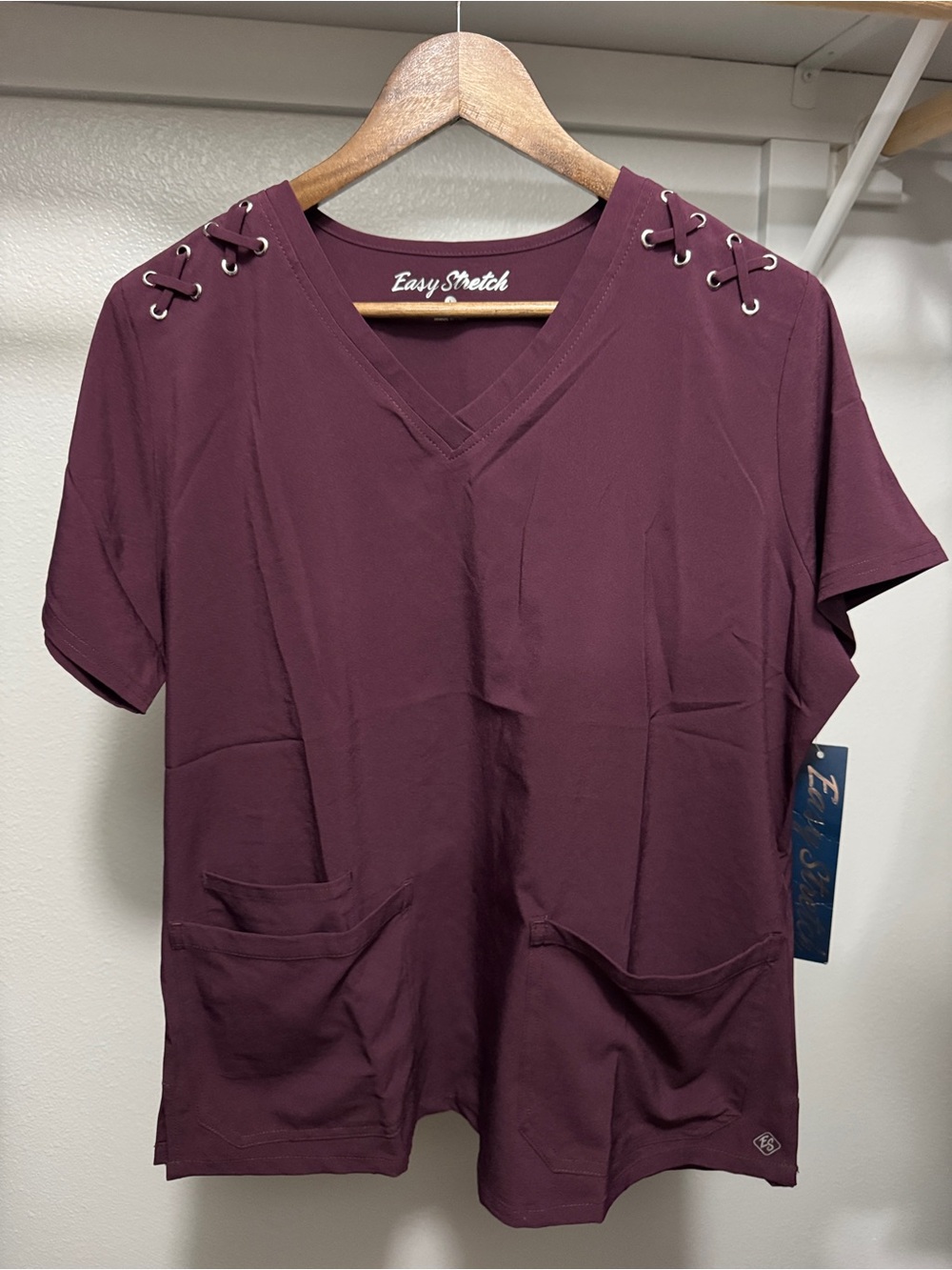 Easy Stretch by Butter Soft V-Neck scrub top with Lace-Up Shoulders